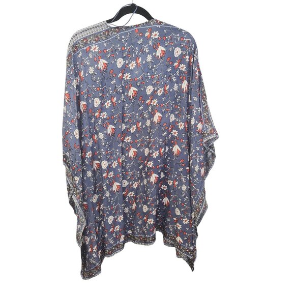 Japna Floral Kimono Cardigan Lightweight Open Front One Size Blue Red Boho 2436 - Picture 2 of 6